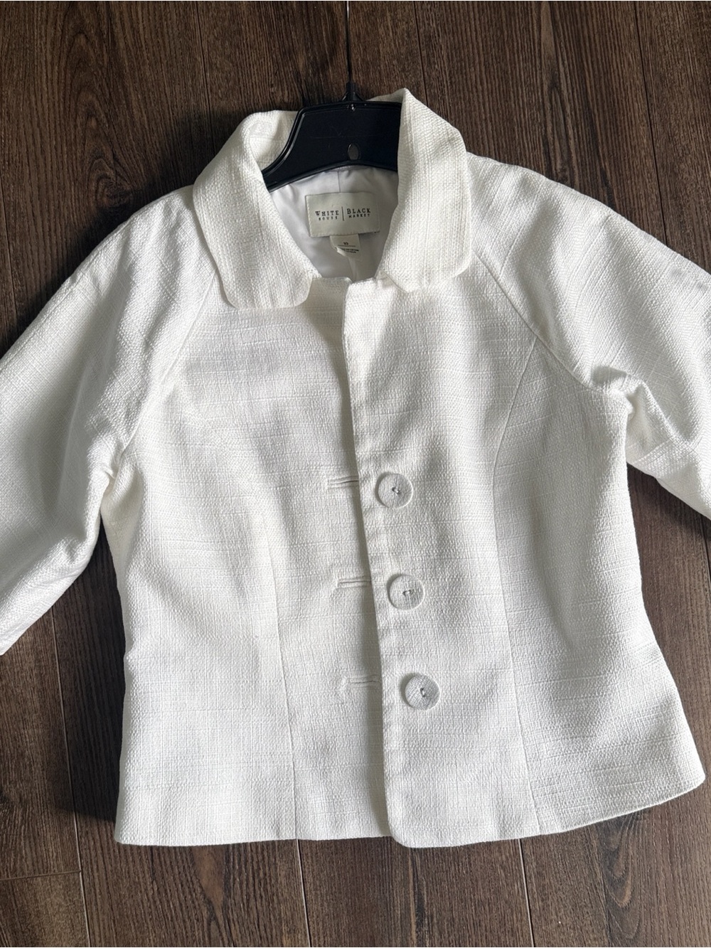 WHBM White Cotton Lined Elbow Sleeve Textured Rounded Collar Jacket 10